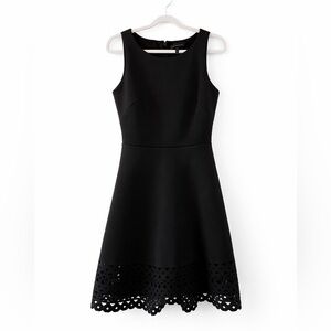 WHBM Black Midi Dress 2 Fit Flare Sleeveless Laser Hem Elegant Chic Classic